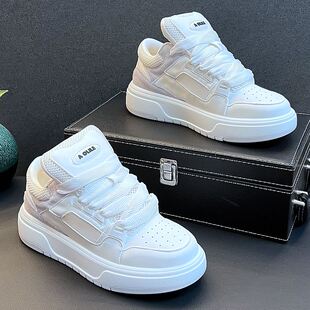 潮牌透气圆头面包小白鞋男士厚底增高板鞋百搭舒适软底运动休闲鞋