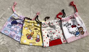 外贸日单小猫双星布丁狗卡通纯棉纱布毛巾抽绳袋零钱钥匙包
