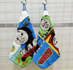 25x25cm日单托马小火车斯男孩全棉纯棉儿童挂巾擦手可挂方小毛巾