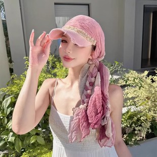 波西米亚渐变褶皱头巾棒球帽麻花辫子披肩沙漠旅行沙滩防晒鸭舌帽