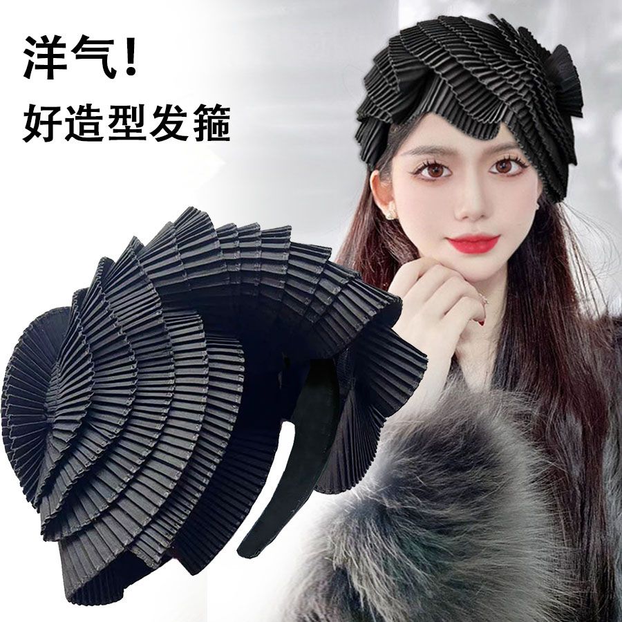 洋气造型百褶不对称花朵半帽发箍