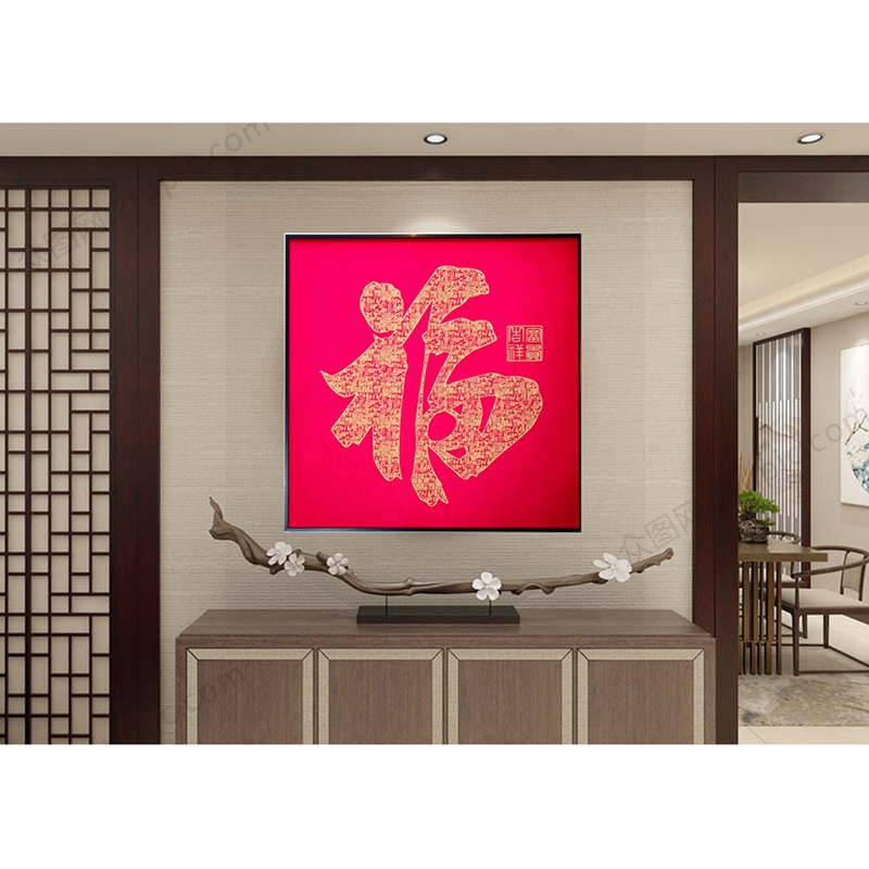 高端中式家居装饰画开门百福图入户刺绣挂画玄关壁画立体绣花礼品图片