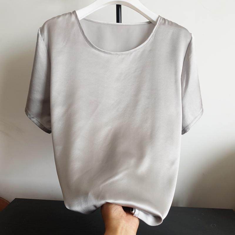 桑蚕真丝缎上衣 T恤女短袖宽松休闲夏装洋气百搭小衫简约舒适亲肤,女装/女士精品,真丝上装,淘宝优惠券,粉丝福利购,淘宝优惠卷