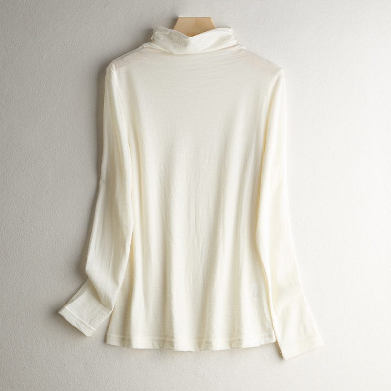 长袖通勤纯色100%羊毛女堆堆领