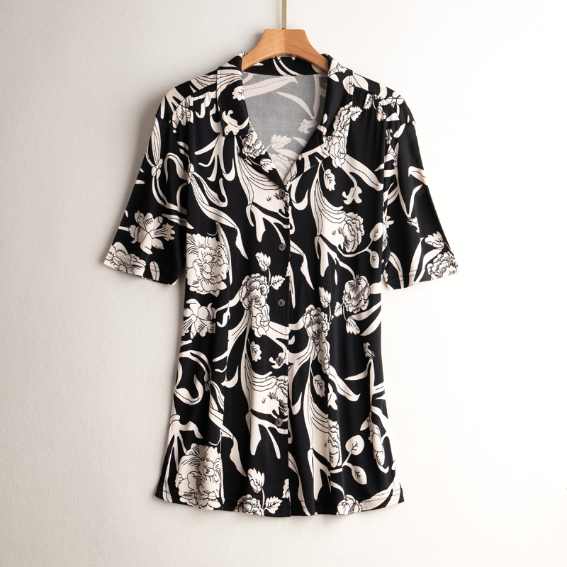 显瘦通勤桑蚕丝印花短袖衬衫