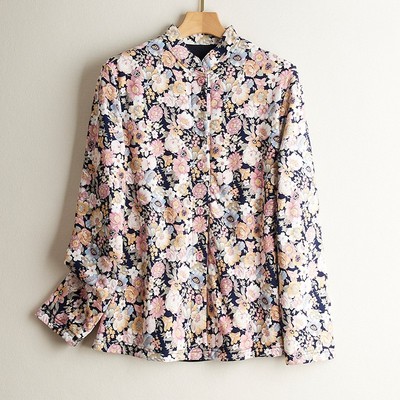 秋冬碎花立领棉服桑蚕丝填充内胆加厚保暖外套中年妈妈装纯棉外套