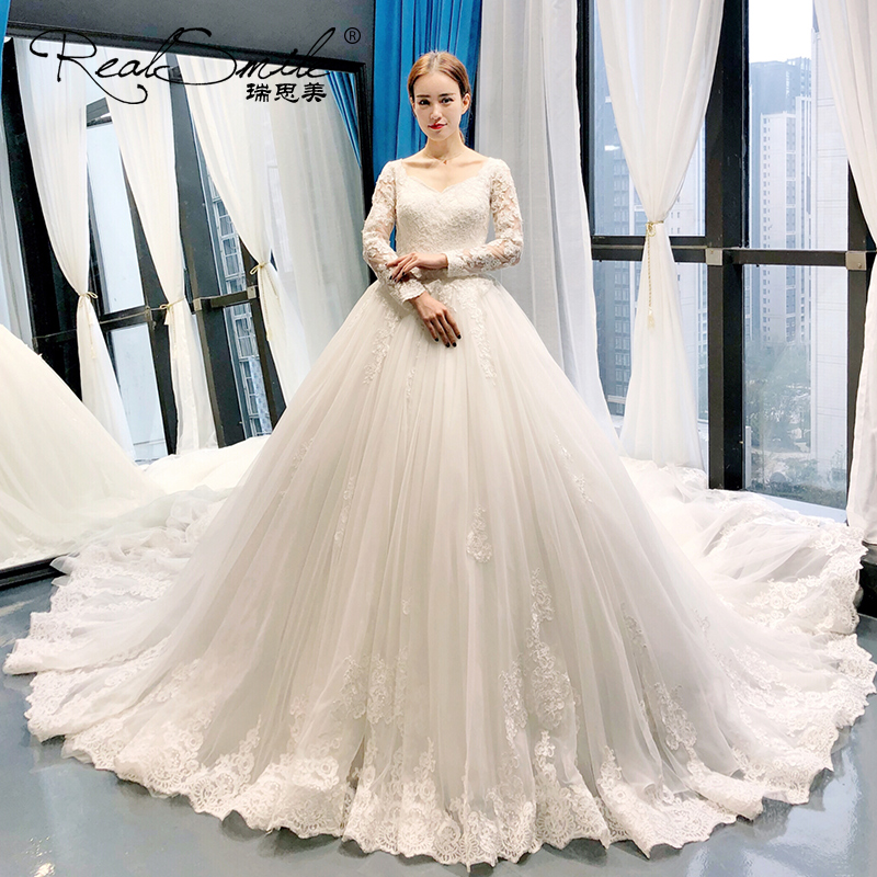 瑞思美婚纱礼服2018新款新娘结婚婚纱修身心形长袖拖尾公主蓬蓬裙|msdalam kategori Butik wanita / wanita, perkahwinan/Cheongsam/pakaian, perkahwinan - dari Buy2taobao.com untuk memberikan perkhidmatan ejen Taobao profesional membeli