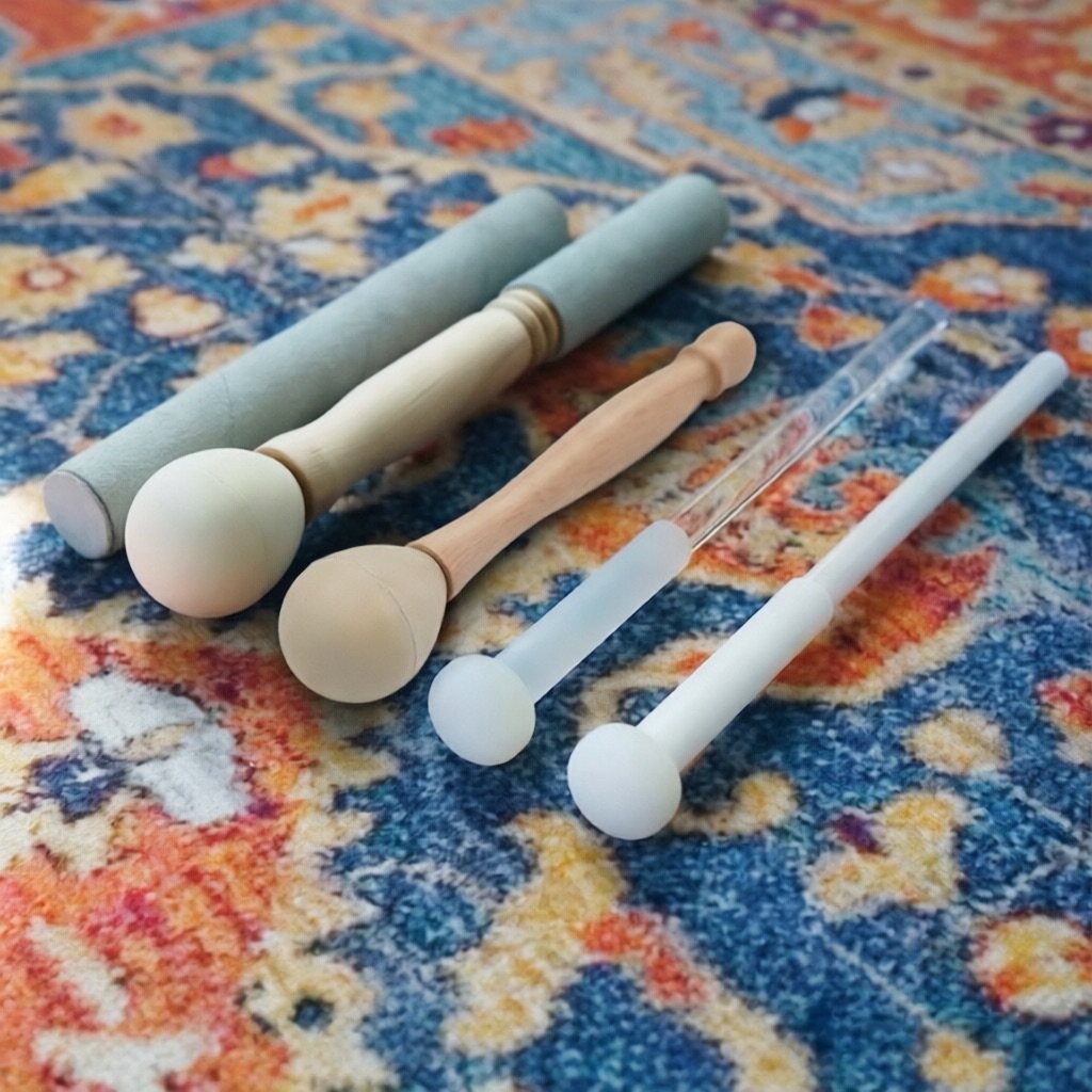 水晶钵棒颂钵满月钵锤手工音疗羊皮棒硅胶钵棒禅音棒瑜珈