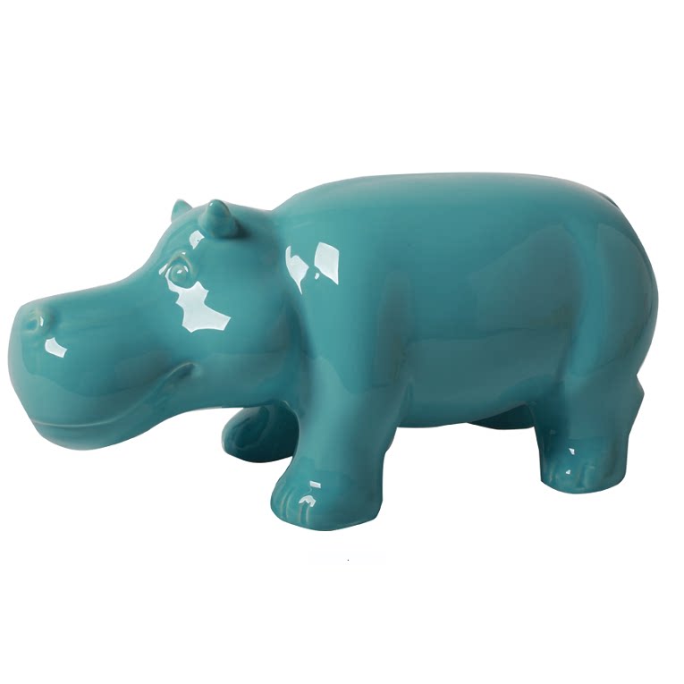 可爱卡通河马陶瓷摆件家居样板间儿童房动物软装彩色工艺饰品