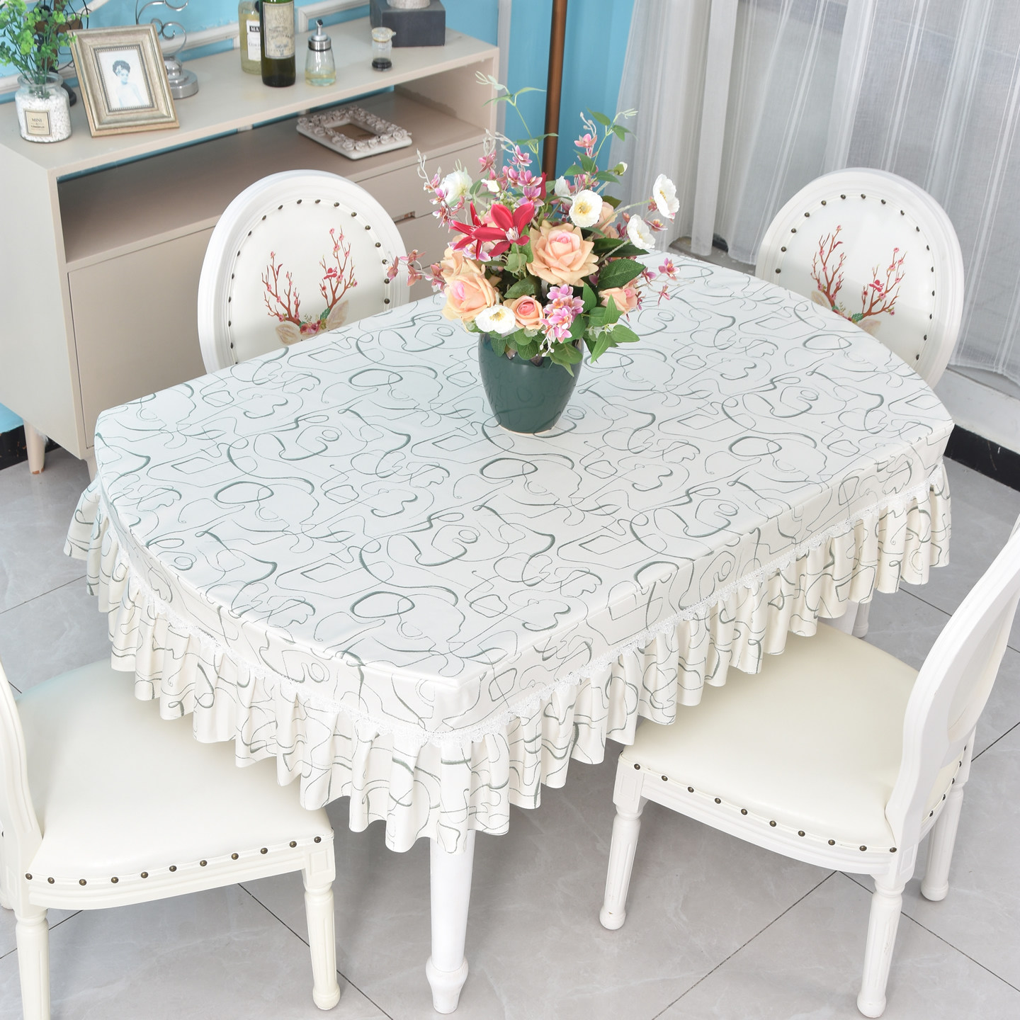 2025新款免洗防烫简约现代防水防油椭圆茶几套餐长条餐桌布桌垫