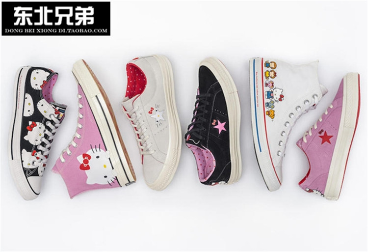 Converse x Hello Kitty¿ïÍþÁªÃû1970s·ÛÉ«ºÚ°×É«¾µä·«²¼Ð¬°åЬ