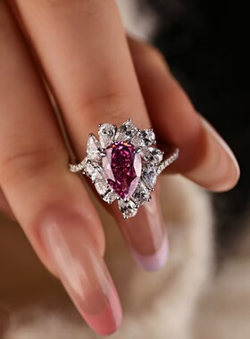 爆闪5克拉樱花粉奢华彩宝戒指女