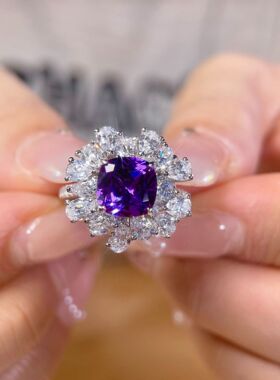 重工太阳花3克拉培育蓝紫色戒指