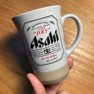 日本进口Asahi BEER朝日啤酒陶瓷杯 扎啤杯生啤酒杯带把手水杯