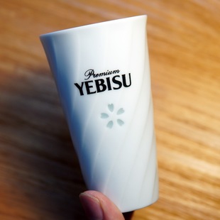 日本进口SAPPORO三宝乐札幌YEBISU惠比寿啤酒杯樱花螺纹白陶瓷杯