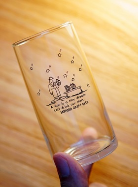 日本进口SAPPORO DRAFT BEER三宝乐札幌卡通流星雨玻璃水杯啤酒杯