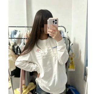 快手网红同款秋季新款中大童装美式复古街头褶痕刺绣长袖t恤女童