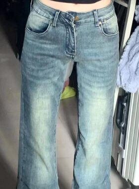 美式复古童装高街微喇牛仔裤女设计感小众夏季薄款梨形弹性喇叭裤