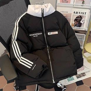 条纹立领棉服中大童港风复古夹棉防寒棉衣潮牌情侣款 面包服棉袄潮