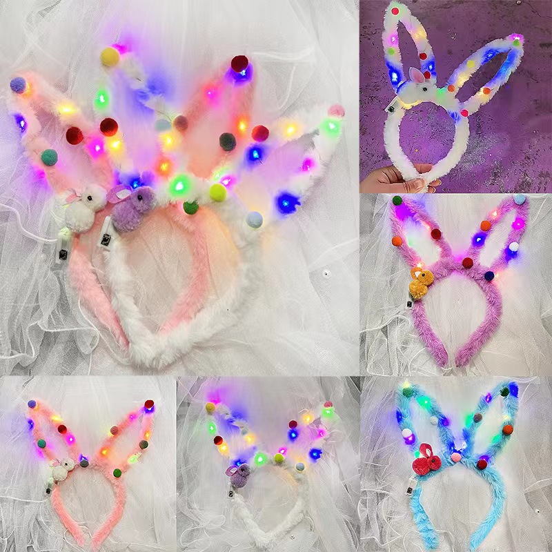 发光毛绒兔耳朵发光发箍小兔子头饰夜市地摊闪光玩具地推礼品