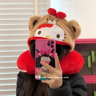 可爱Kitty连帽U型枕护颈枕办公室靠枕旅行飞机高铁睡觉遮光颈椎枕
