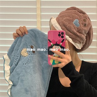 可爱干发巾ins长款珊瑚绒小木偶洗头浴帽加厚吸水包头巾干发帽女
