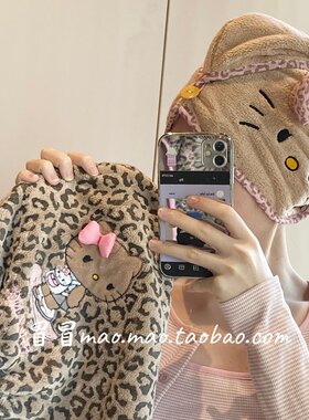 新款可爱Kitty豹纹干发帽女吸水