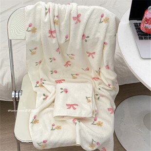 可穿浴巾女ins粉色蝴蝶结家用成人裹巾珊瑚绒吸水毛巾浴巾两件套