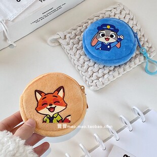 卡通刺绣圆饼零钱包女小圆包耳机包收纳包毛绒小包毛绒零钱包