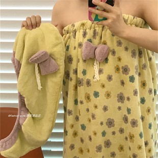 ins少女心抹胸浴裙花朵蝴蝶结高颜值洗澡浴巾可穿可裹吸水不掉毛