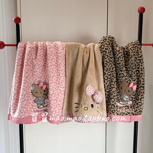 双利新款豹纹Kitty毛巾珊瑚绒加厚吸水不掉毛洗澡毛巾情侣款家用