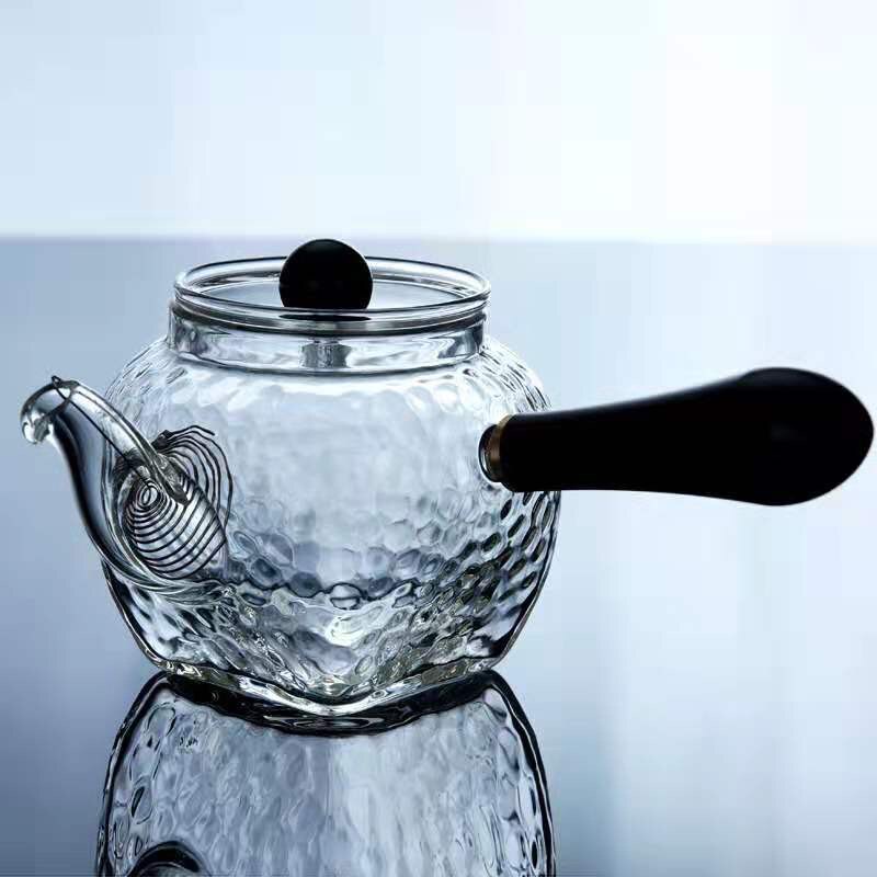 侧把垂纹泡茶壶玻璃茶具家用加厚耐高温日式壶过滤花茶煮茶器