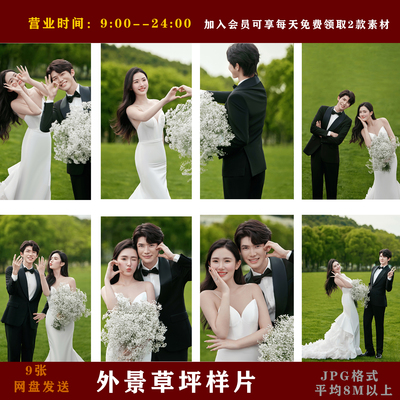 2026年样片B886草坪鱼尾9张样片外景草坪影楼样片做样框样片