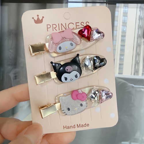满38元包邮卡通HelloKitty爱心钻美乐蒂无痕发夹刘海夹库洛米边夹