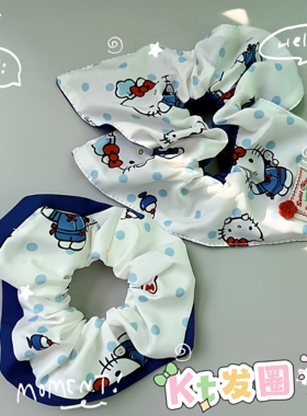 满38元包邮可爱蓝色Kitty大肠发圈学院风波点百搭方形扎头发绳