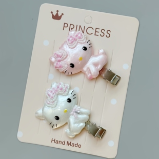 满38元 日系珍珠奶白kitty猫凯蒂猫俏咪发夹无痕碎发夹刘海夹 包邮