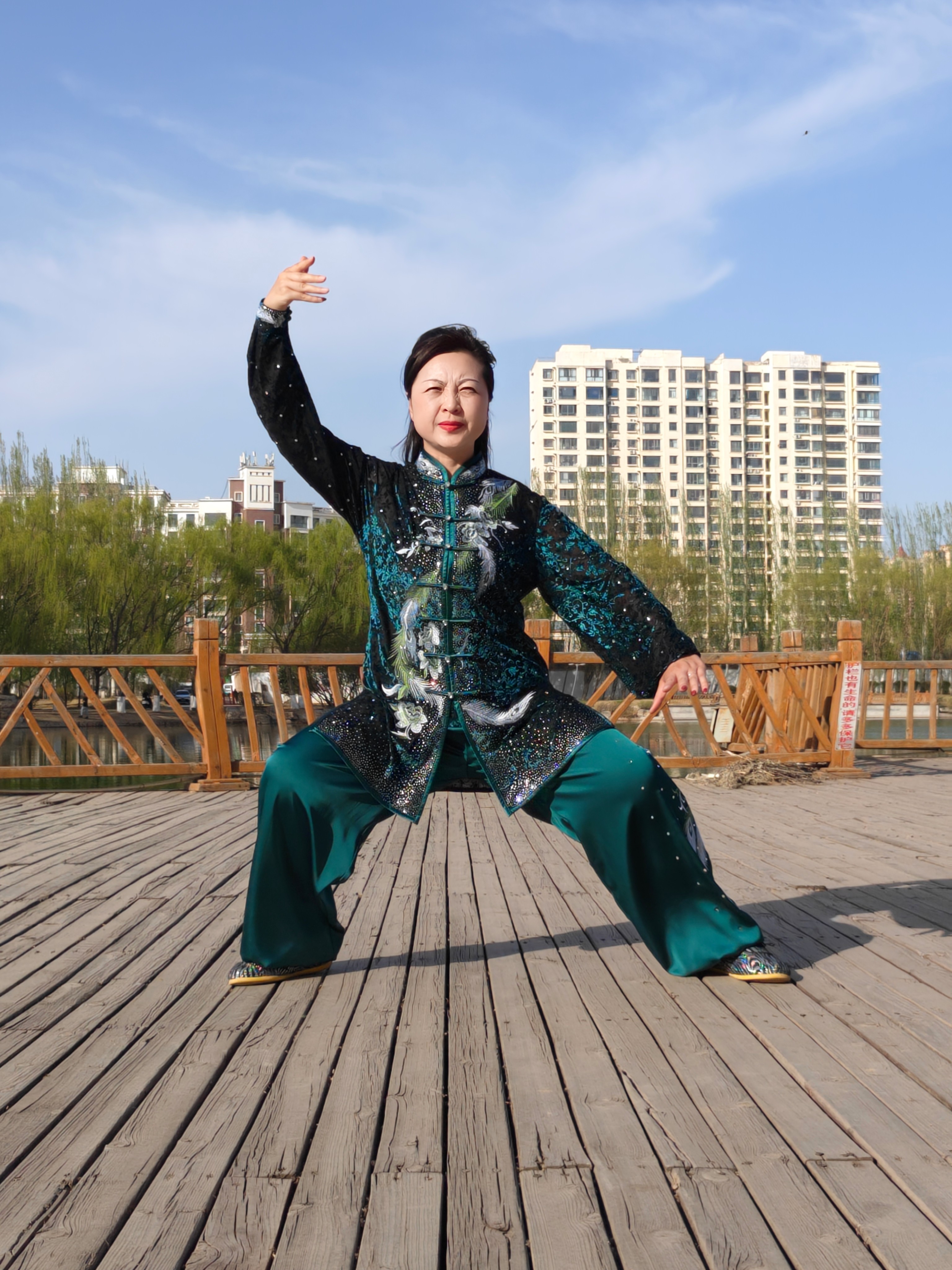 2026新款太极拳竞赛服健身气功比赛服墨绿刺绣羽毛