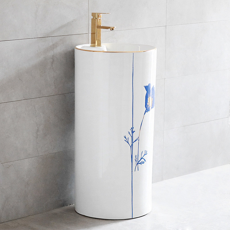 创意艺术立柱盆陶瓷立式一体落地圆形洗手盘卫生间阳台简约洗脸盆