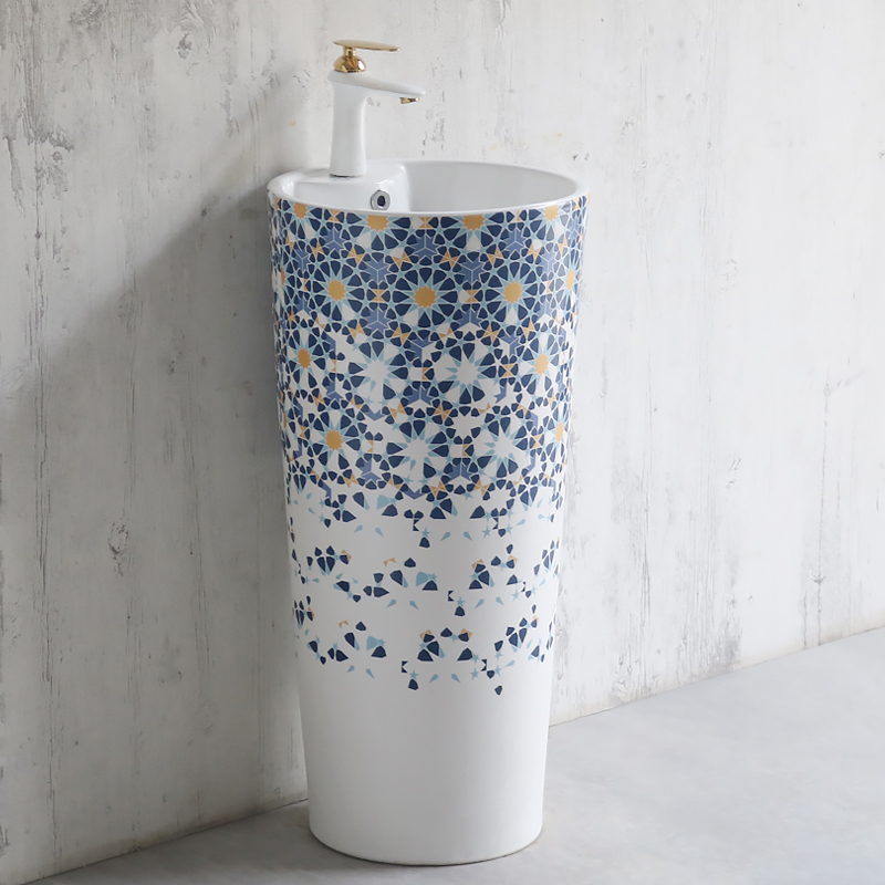 创意陶瓷一体立柱盆小户型卫生间落地式艺术洗脸盆阳台圆形洗手盆