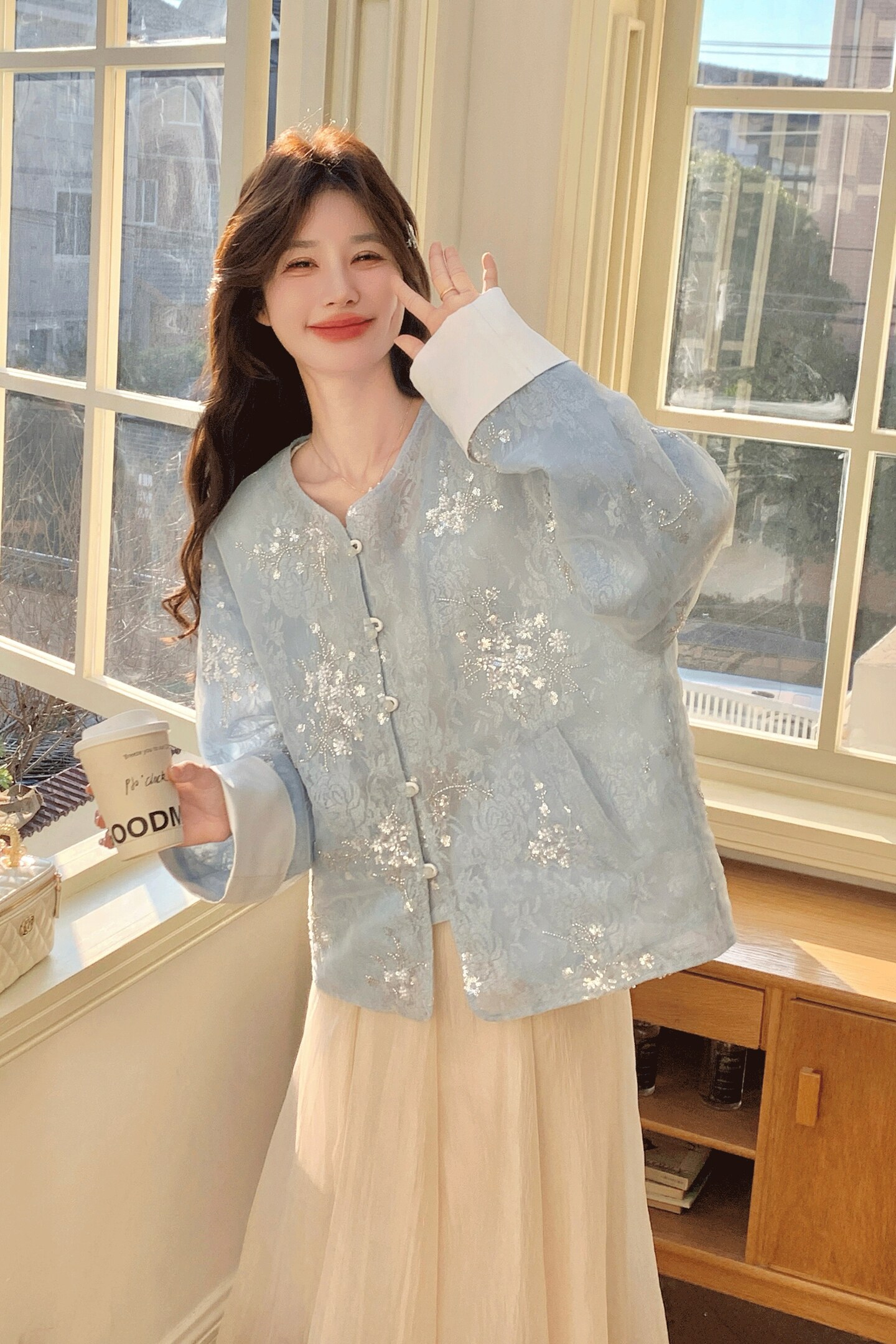 风网纱双层刺绣绣珠休闲款外套仙气上衣W430p185k298,女装短外套,2C298