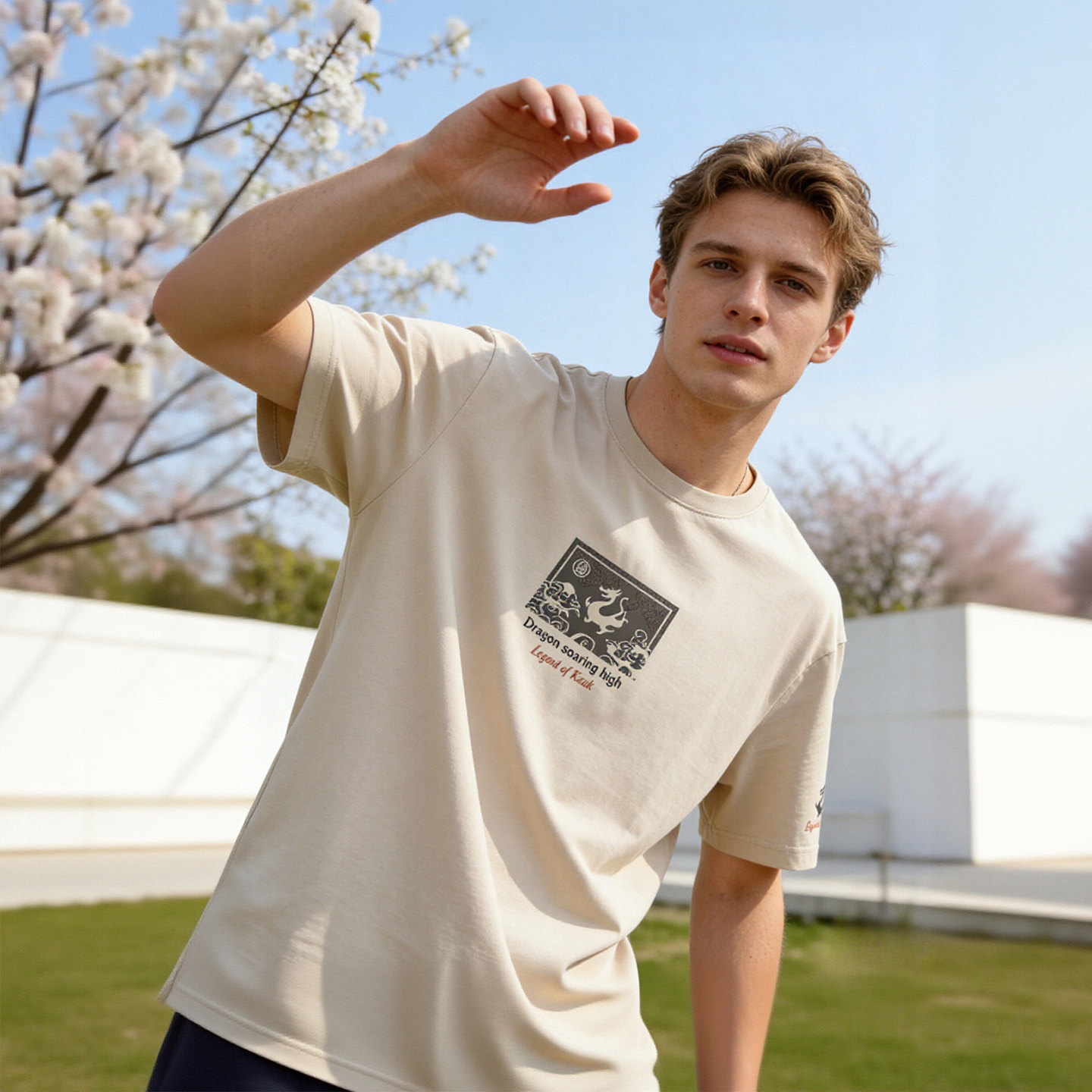 顺滑细腻 龙腾九州 弹力舒适品牌原单男士圆领休闲短袖T恤B4001