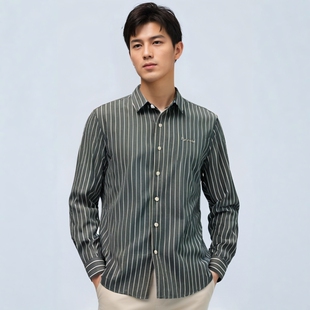春季 条纹小刺绣 男士 休闲简约长袖 衣A2885 舒适棉混纺 衬衫 时尚