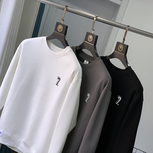 保暖长袖 高棉加绒加厚 宽松圆领男士 冬季 卫衣A2689 精致小刺绣