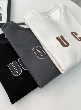 舒适棉混纺 简约字母 秋冬季男士休闲运动圆领长袖卫衣上衣A2779