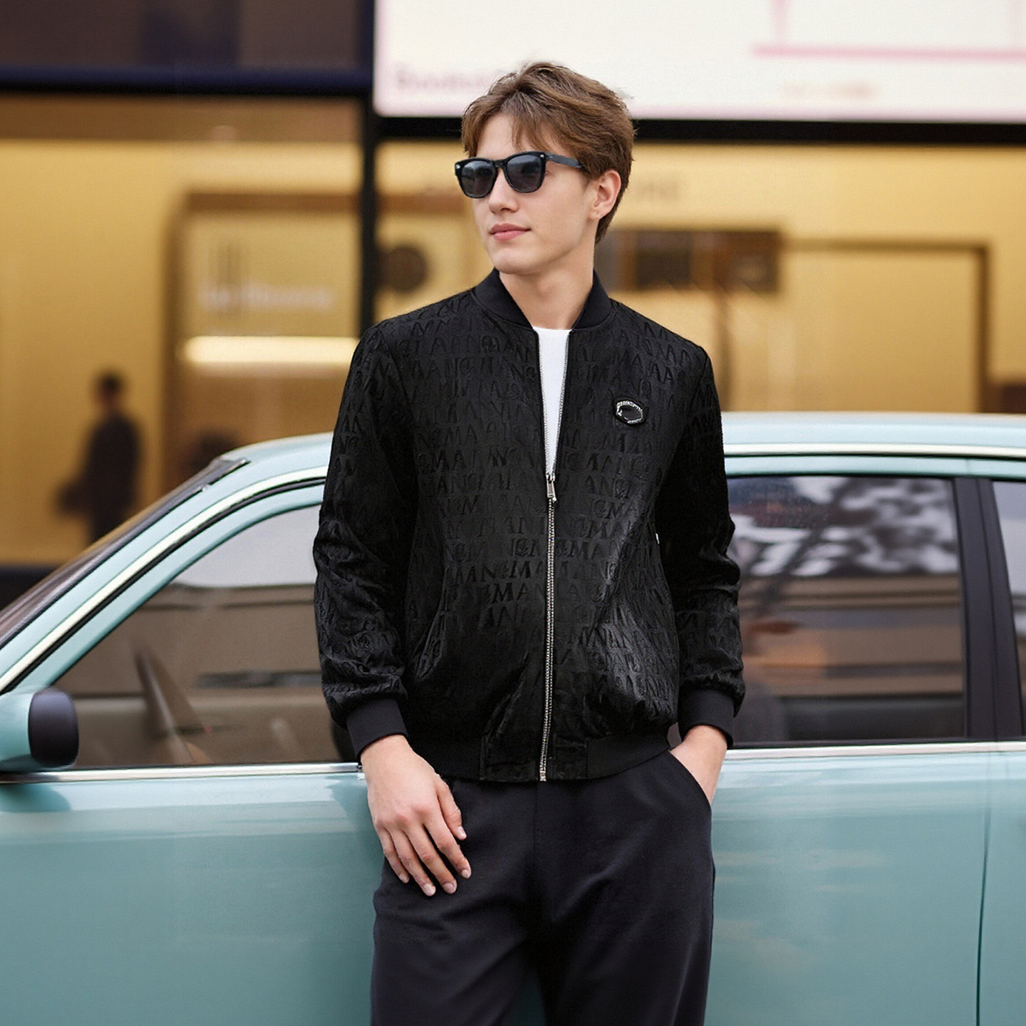 高端提花料 线下2000+ 春秋时尚男士棒球领休闲夹克外套D2511