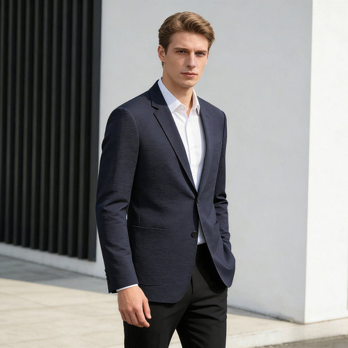 进口微皱面料 全无缝压胶工艺春夏抗皱免烫男士商务休闲西装D2487