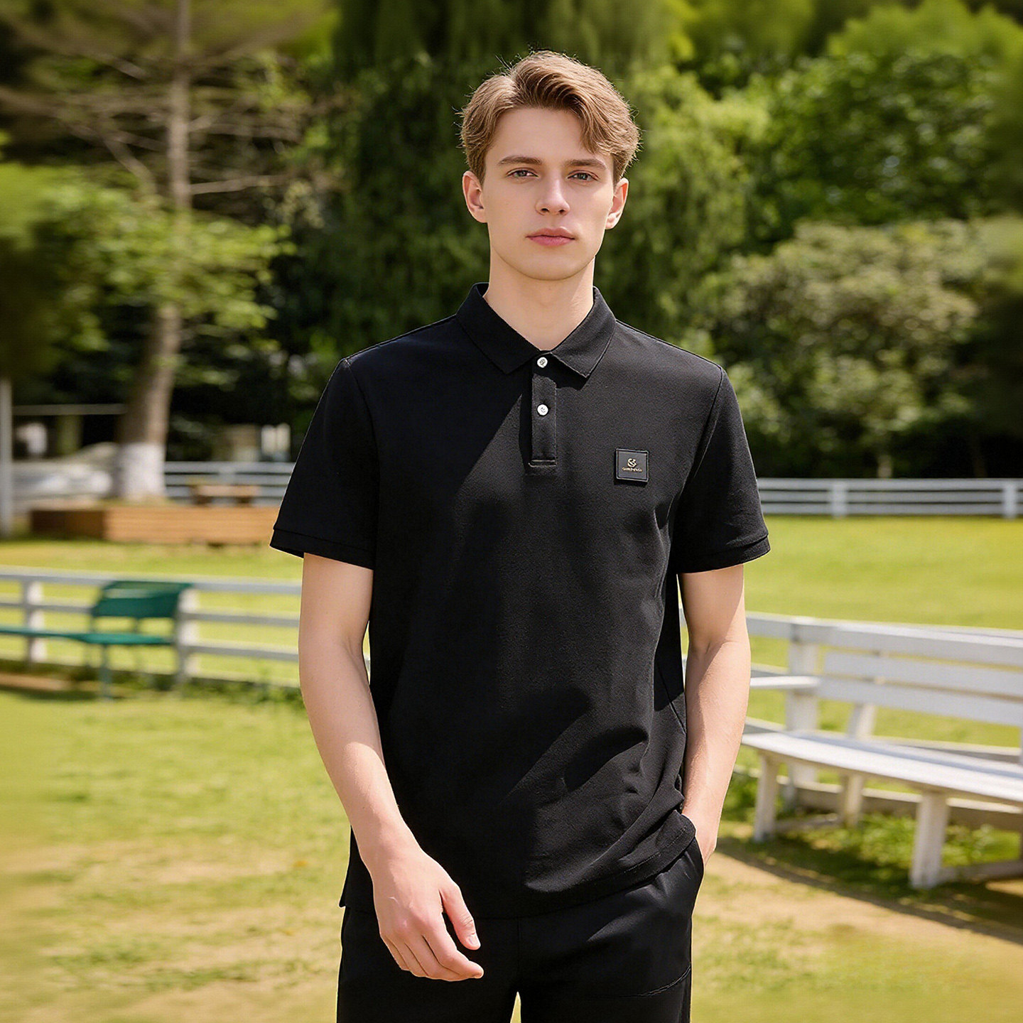 细网珠地棉 透气亲肤 品牌原单夏季男士纯色POLO衫短袖T恤B4012