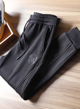 700G重磅针织 大牌定制加绒加厚立体剪裁刺绣男士休闲裤冬H1071