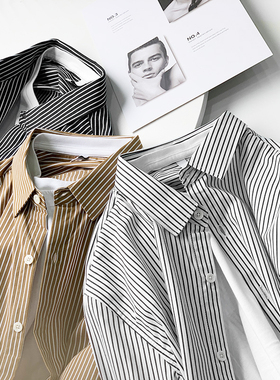 时尚条纹假两件衬衣 柔软舒适春秋季青年男士小白T长袖衬衫A2887