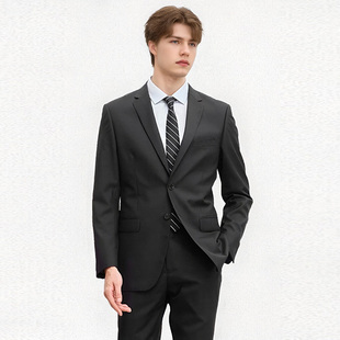 原货 50羊毛精纺 春季男士黑色两粒扣商务休闲西装外套D2333